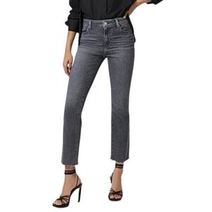 PAIGE Cindy straight leg cropped raw hem jeans in ash black 25